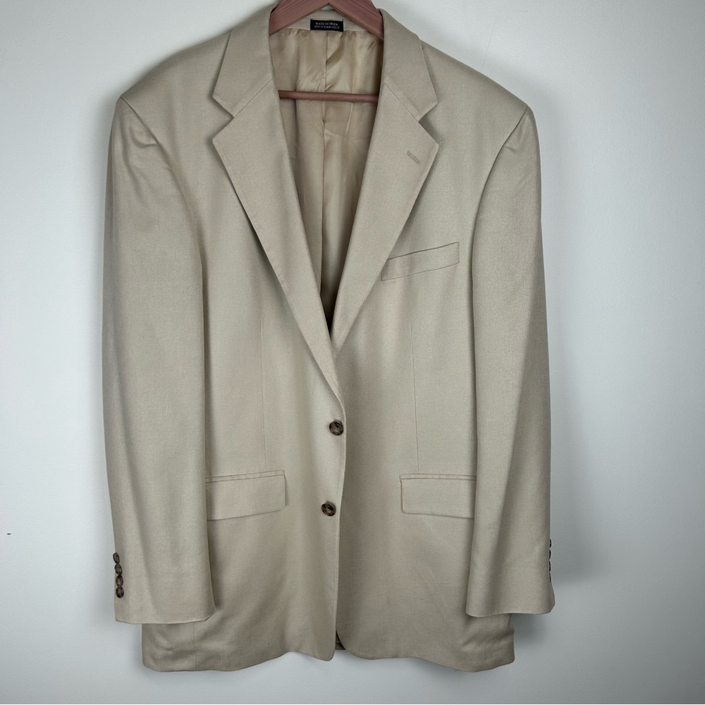 Oscar de la Renta Cream 100% Silk Blazer sz 44L Summer Classic Core Wardrobe